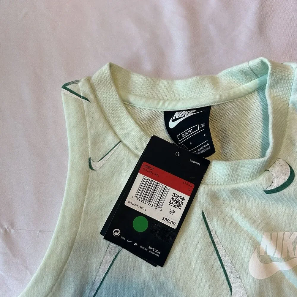 Nike Tank Top Girl's Medium Lite Teal All Over Print Cotton Slim-Fit Pullover